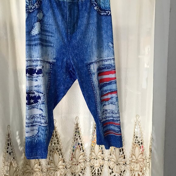 Plus Size  5XL American Flag Print Stretchy Light Leggings - Picture 2 of 7